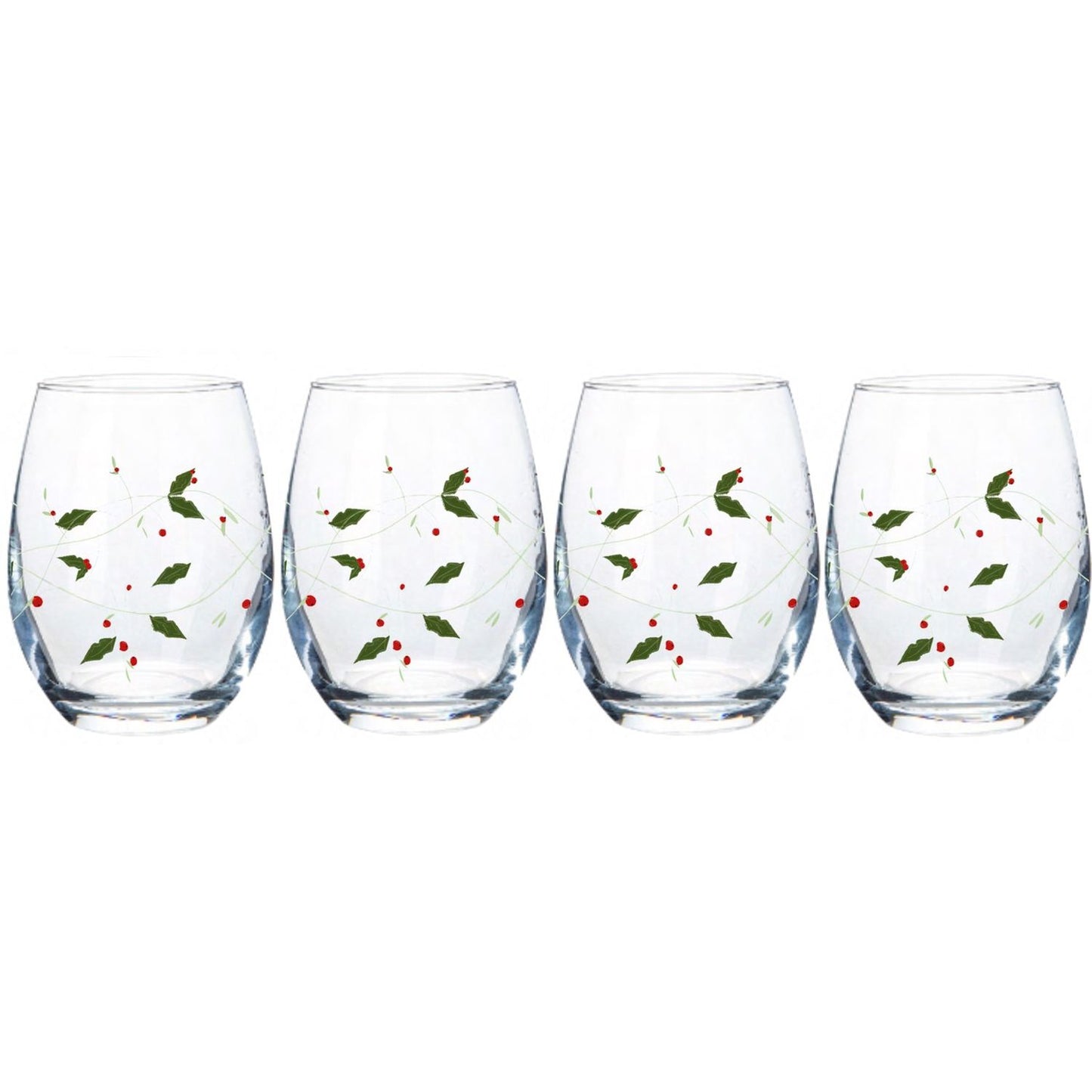 Gusto Buono Christmas Design 20oz Stemless Wine Glass, Set of 4, Designed in Italy