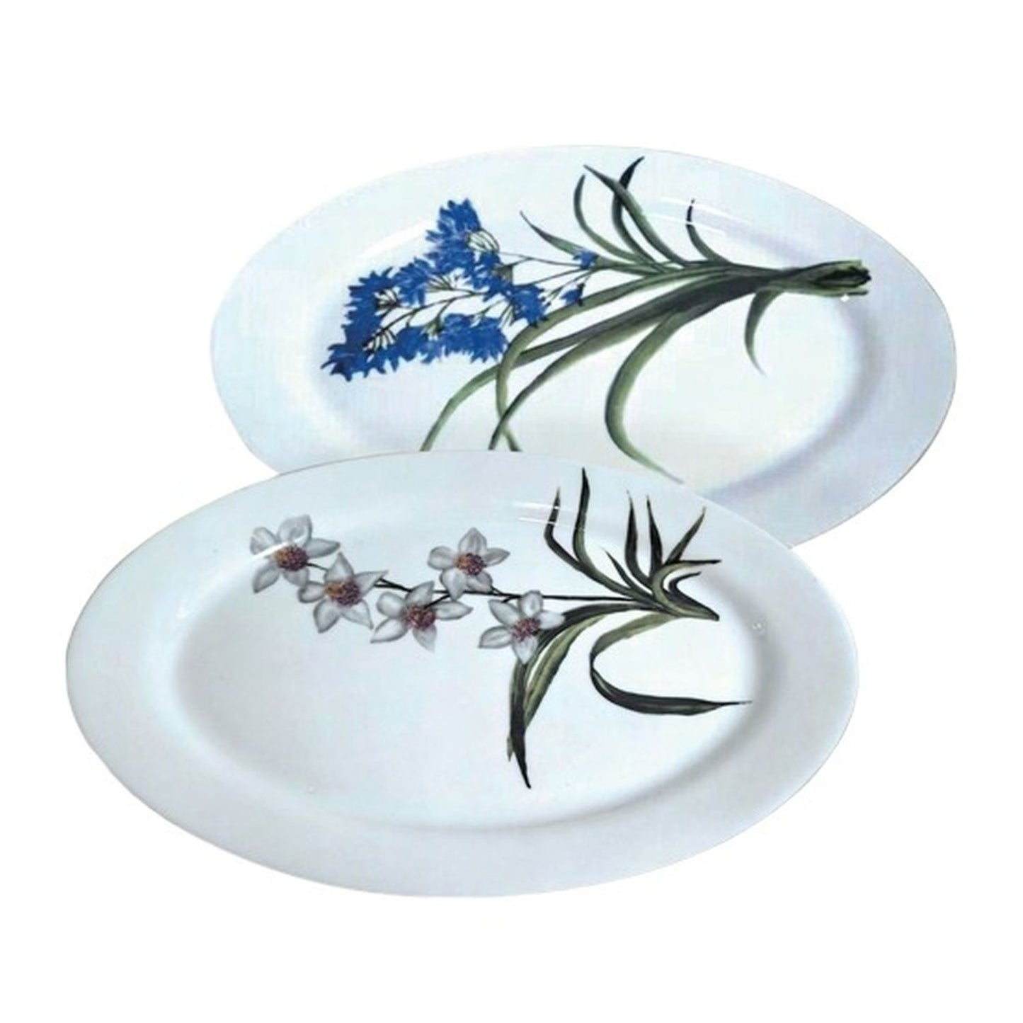 Gusto Buono Floral 14 Oval Serving Plate 2x White flower, 2x Blue flower, Set of 4,, Designed in Italy