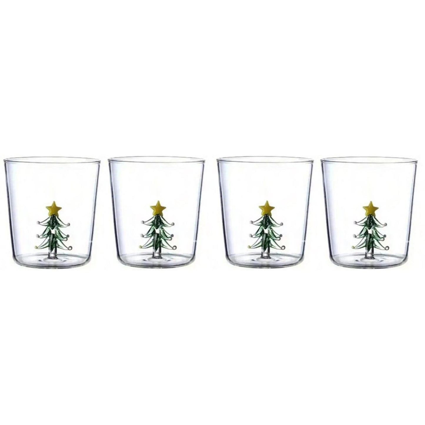 Gusto Buono Christmas World 10.5cm Borosilicate Water Glass 17.8oz with Christmas Tree Design Inside, Set of 4