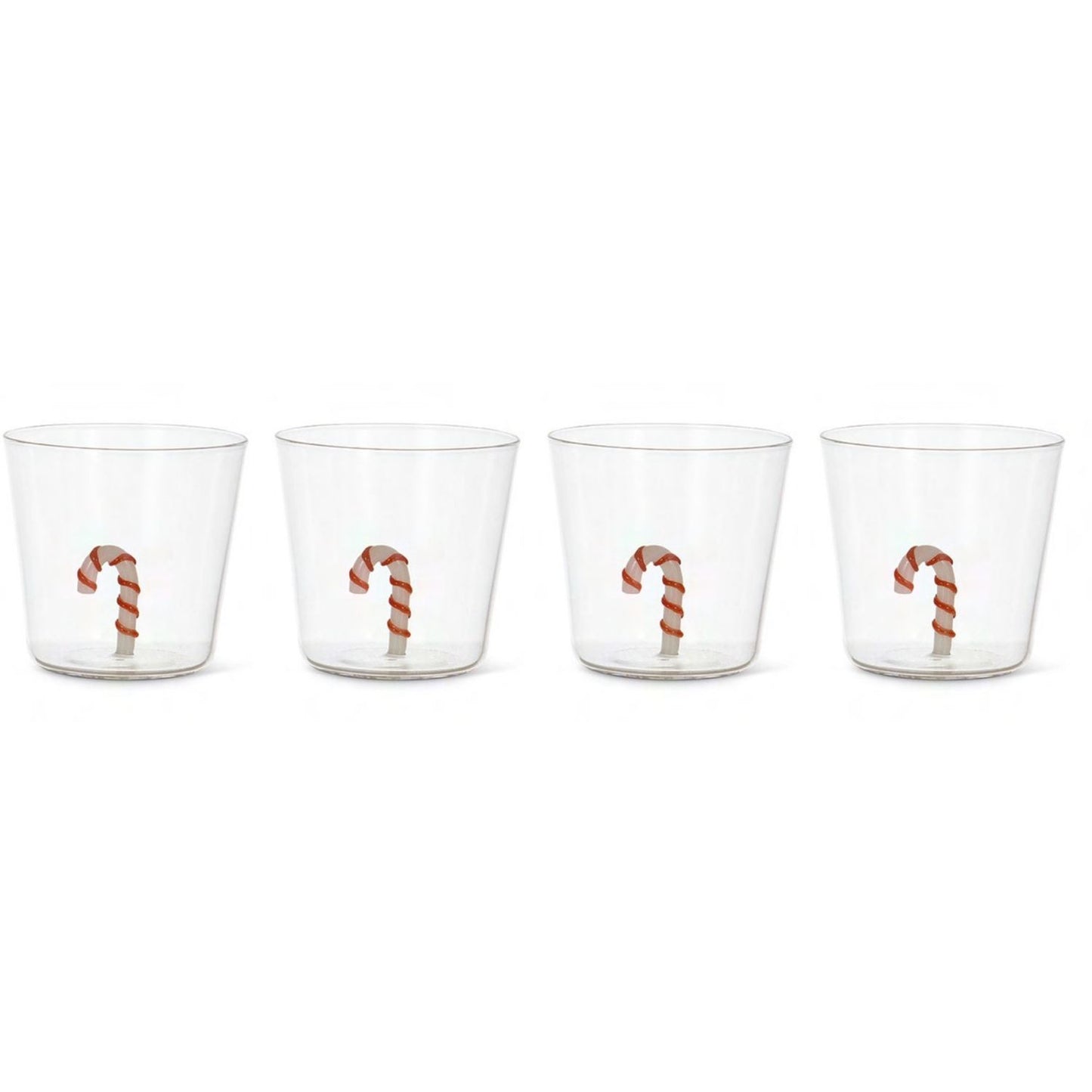 Gusto Buono Christmas World 10.5cm Borosilicate Water Glass 17.8oz with Christmas Candy Design Inside, Set of 4