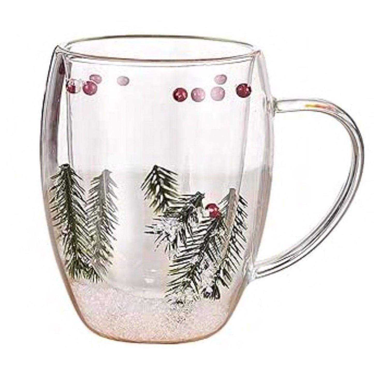 Gusto Buono Christmas World 12cm Borosilicate Double Wall Glass Mug 11oz with Christmas Things Design Inside, Set of 4