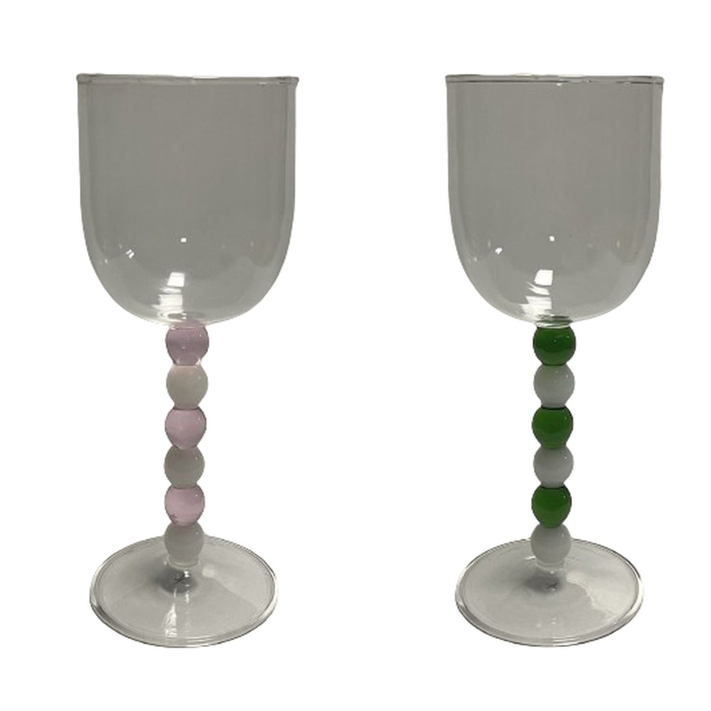 Gusto Buono 18cm Borosilicate Wine Glass 10.1oz with Pink/Green, Green/White Stem, Set of 4