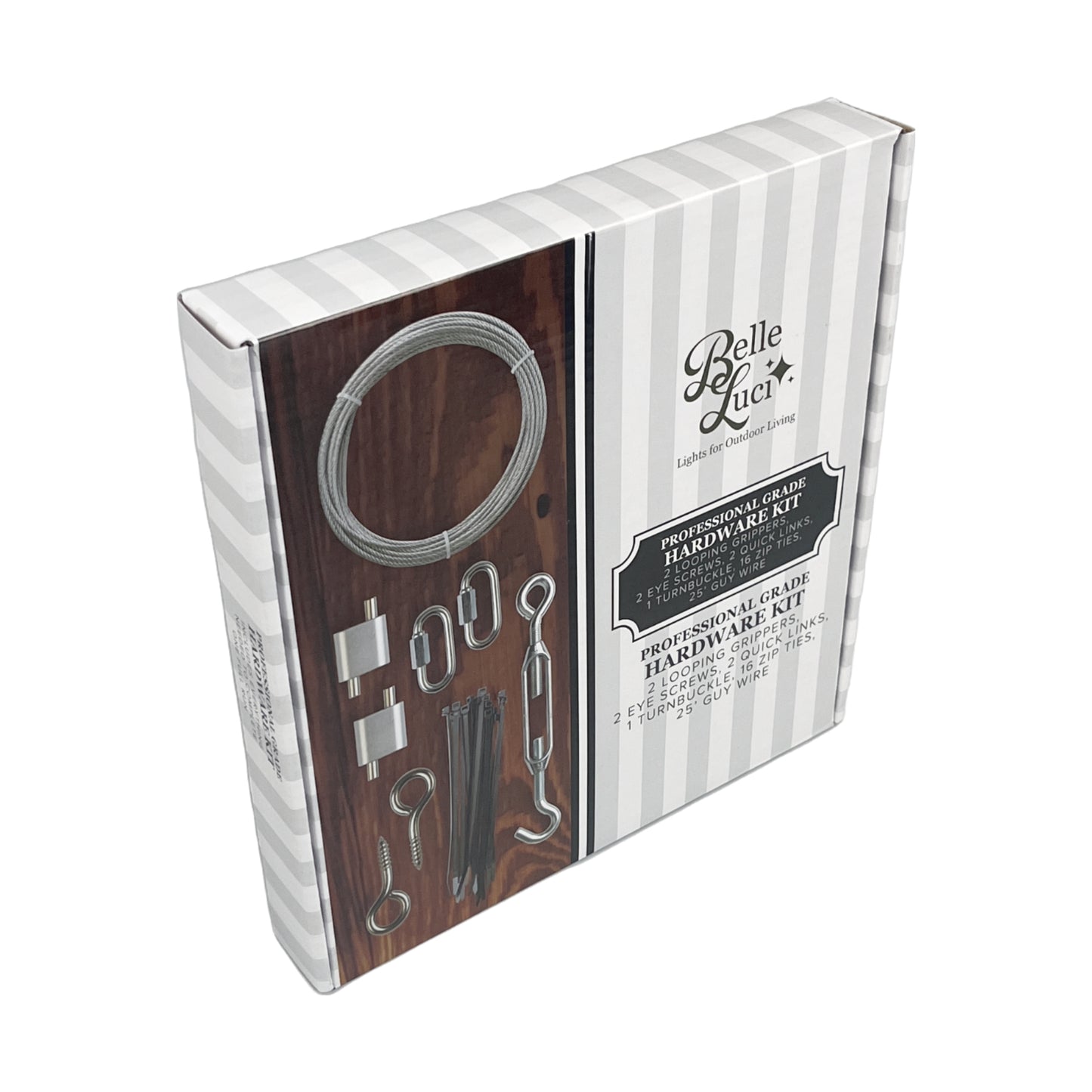 Holiday Bright Lights Indoor/Outdoor Belle Luci Hardware Set for String Patio Lights - Stainless Steel