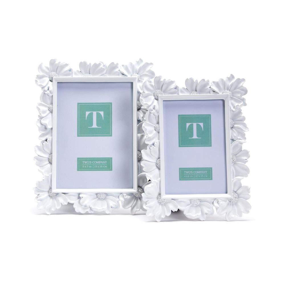 Two's Company White Daisy Photo Frame - Set of 2 Picture Frames 4X6 & 5X7