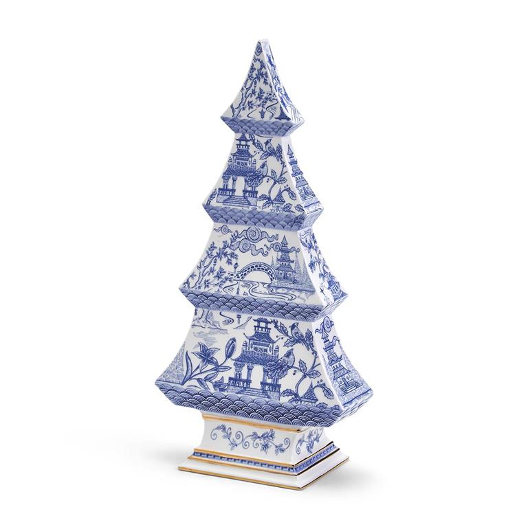 Two's Company Inc. White & Blue Ceramic Christmas Tree, 12