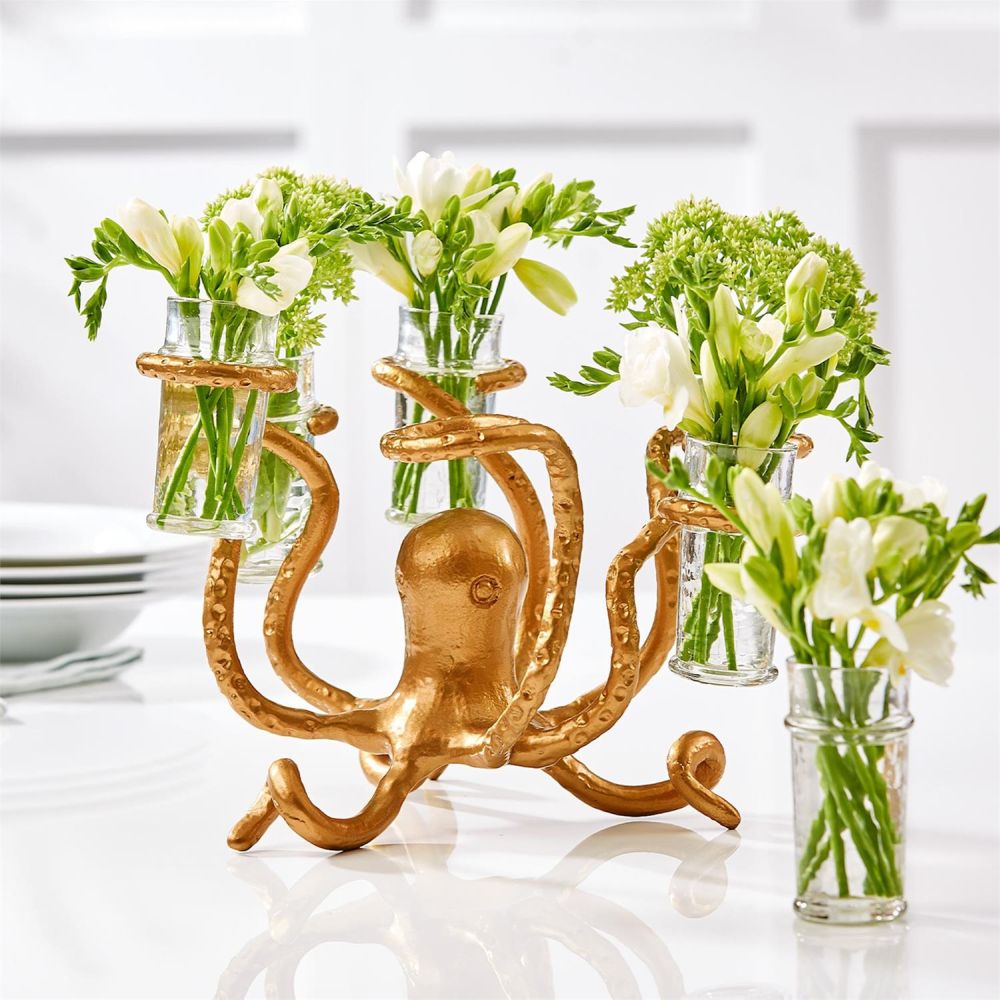 Two's Company Gold Octopus Shot Glass Holder