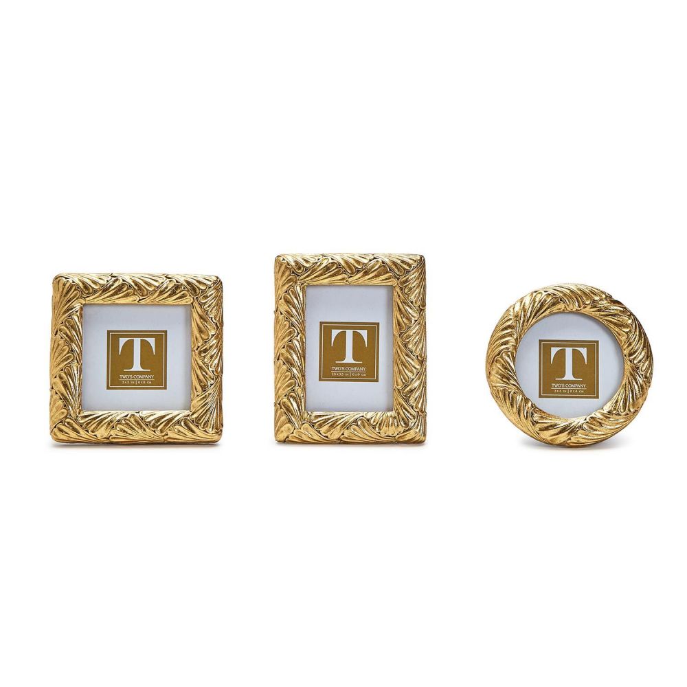 Two's Company Fanshell Set of 3 Gold Leaf Photo Frame Includes 3 Styles