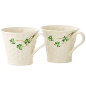 Belleek Shamrock Classic Basketweave Set Of Two Mugs, Porcelain