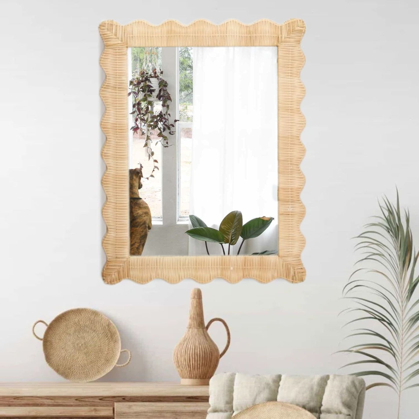 Two's Company 30.5" Artisan Rectangular Wicker Weave Rattan Wall Mirror, Natural