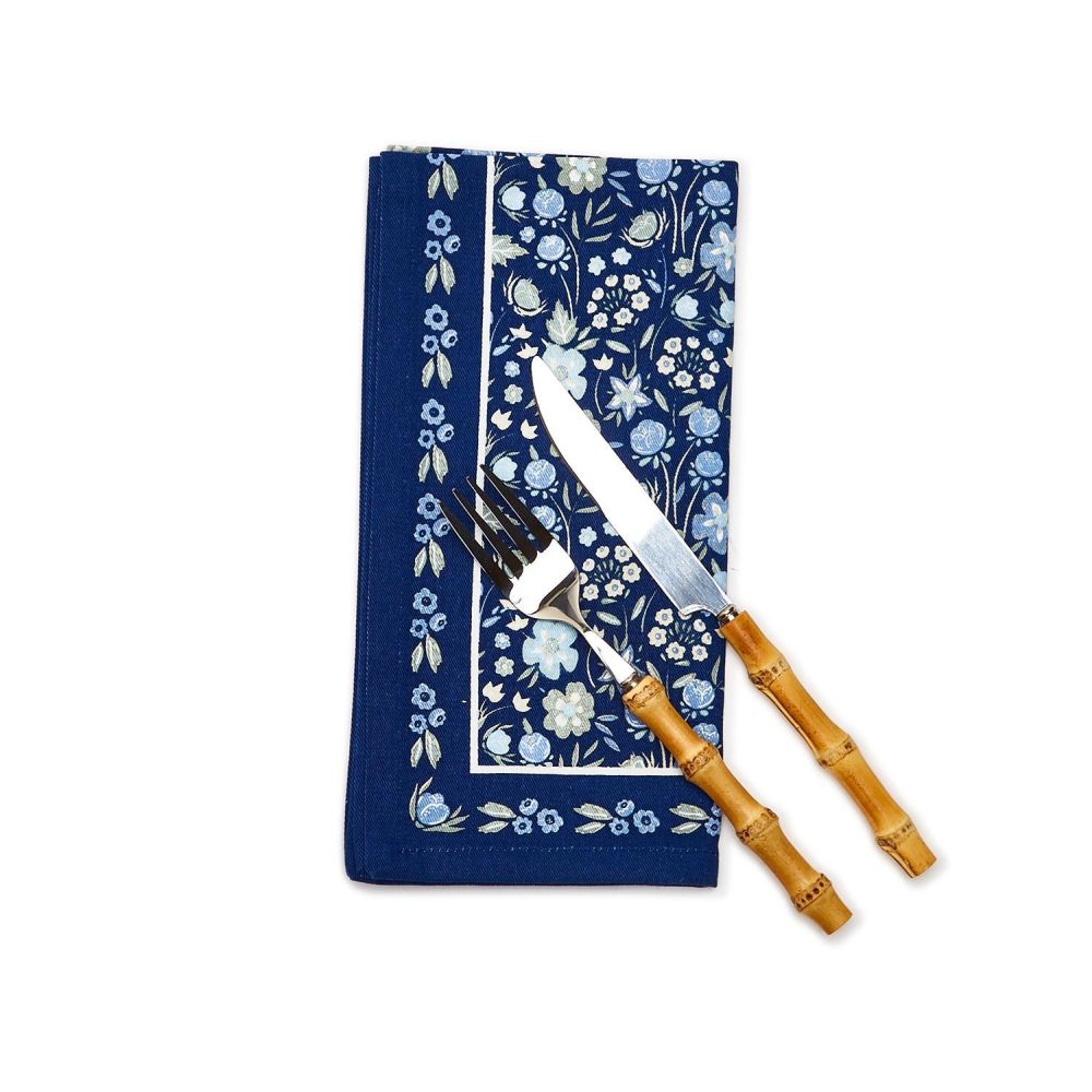 Two's Company Blue Floral Set of 4 Napkins - Cotton