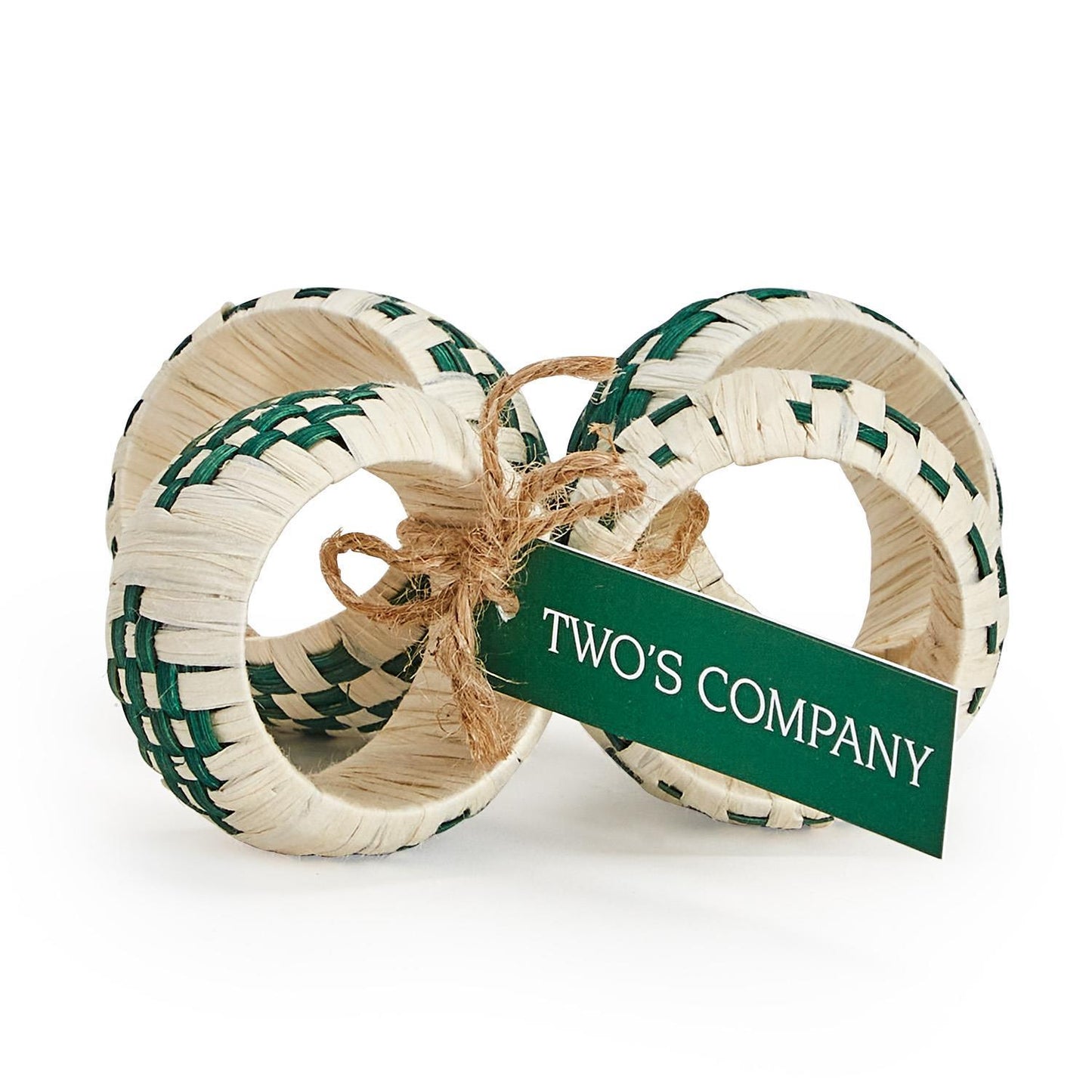 Two's Company Woven Garden Set Of 4 Napkin Rings - Raffia/Cane/Plastic