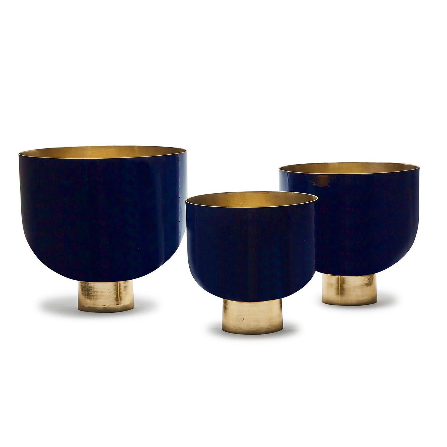 Set of 3 Opus Decorative Hammered Aluminum Lacquer Bowls w/ Gold Base in 3 Sizes
