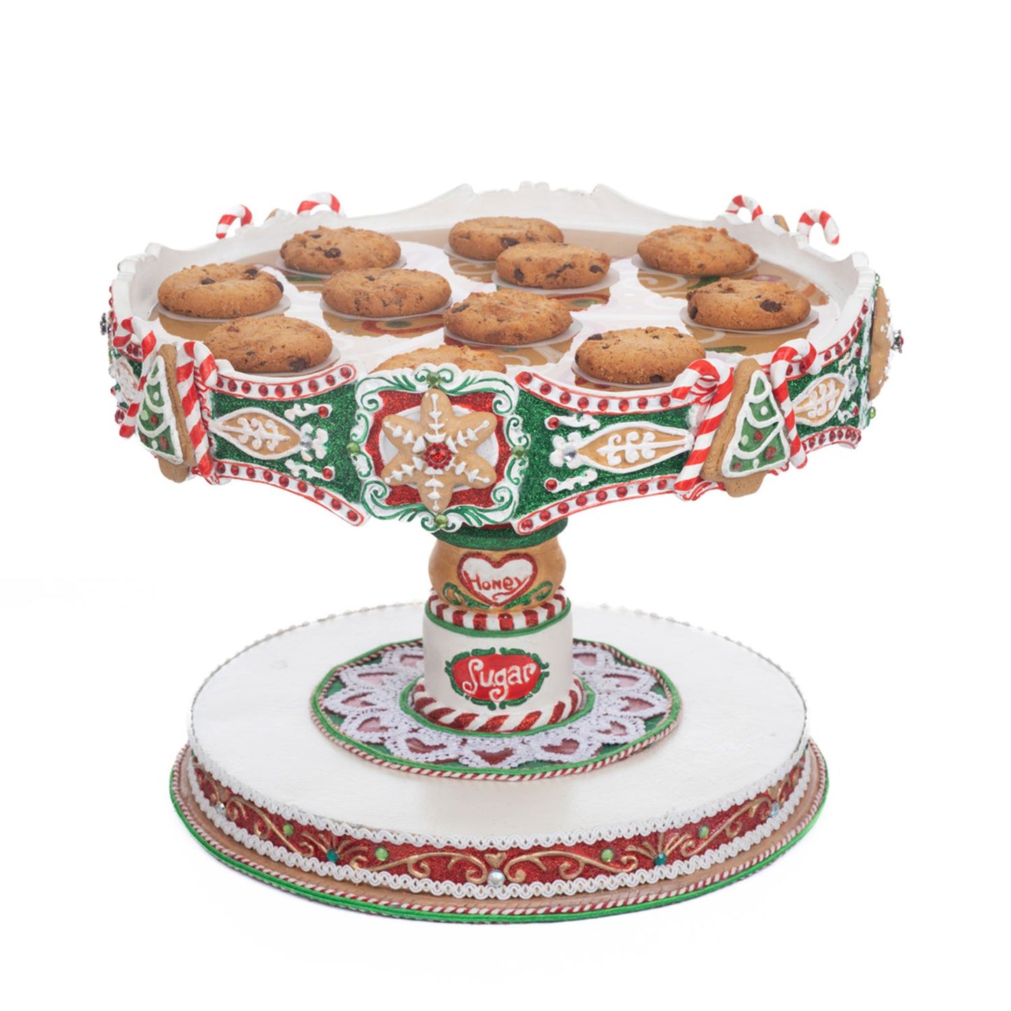Katherine's Collection Seasoned Greetings Cake Stand, 12x12x8.5 Inches, Green Resin