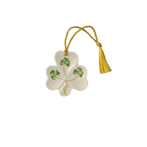 Belleek Shamrock Shaped Ornament, White, Porcelain, 2.5" x 2.3"