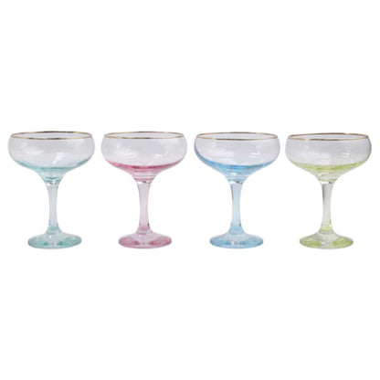 viva by Vietri Rainbow Coupe Champagne Glass, 6oz, Set of 4 Italian Glassware