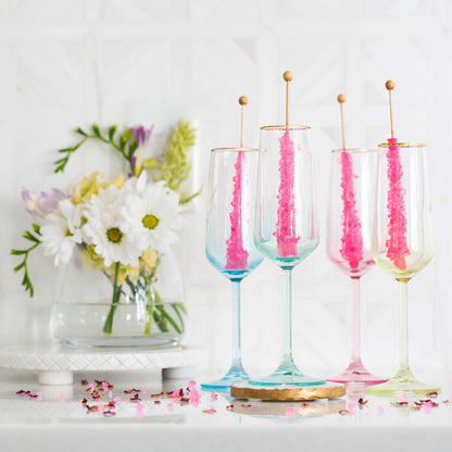 viva by Vietri Rainbow Assorted Champagne Flutes, Set of 4, 6oz Stem Glassware