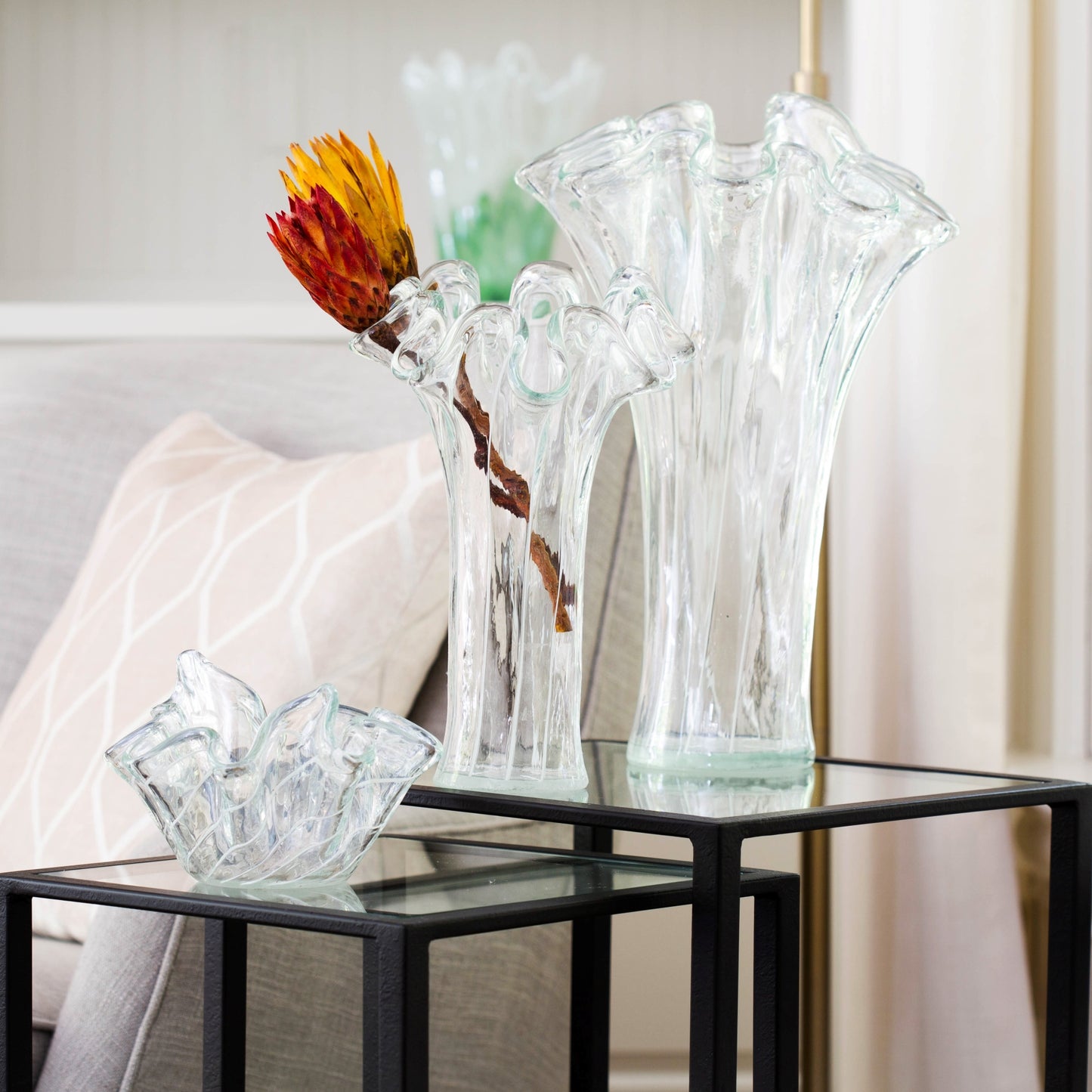 Vietri Onda Glass Clear w/ White Lines Vase