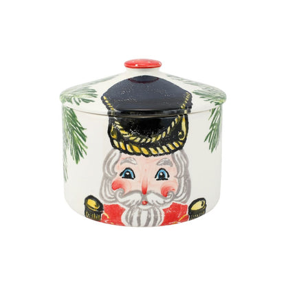 Vietri Nutcrackers Biscotti Jar - 7"D Handmade Christmas Cookie Jar with Lid