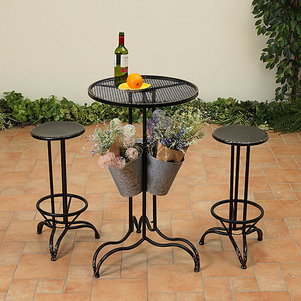 Gerson Company 3-Piece Metal Furniture Set with 2 Chairs & Table with Planters