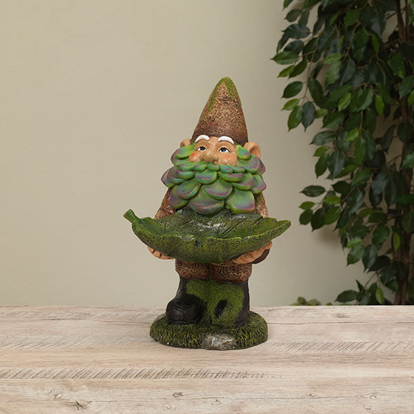Gerson Company 13.4"H Resin Gnome Holding Leaf Bird Feeder
