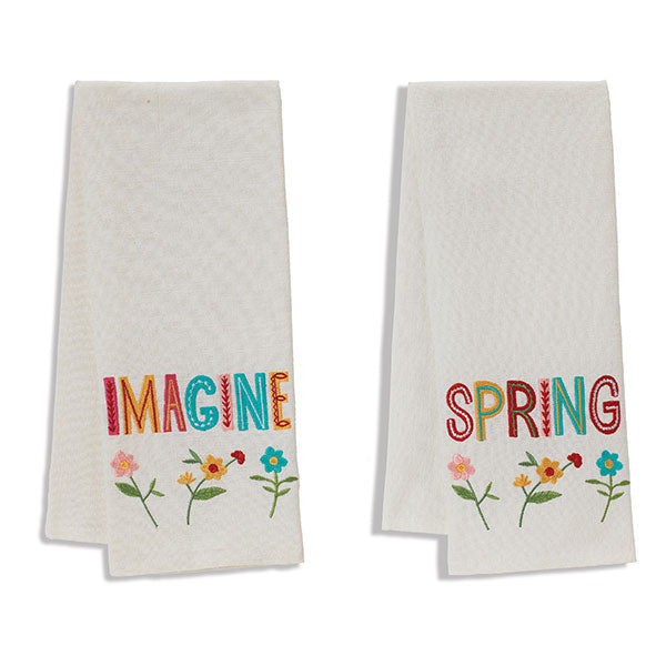 Gerson Companies Set of 2 28"L Fabric "Imagine" & "Spring" Tea Towels