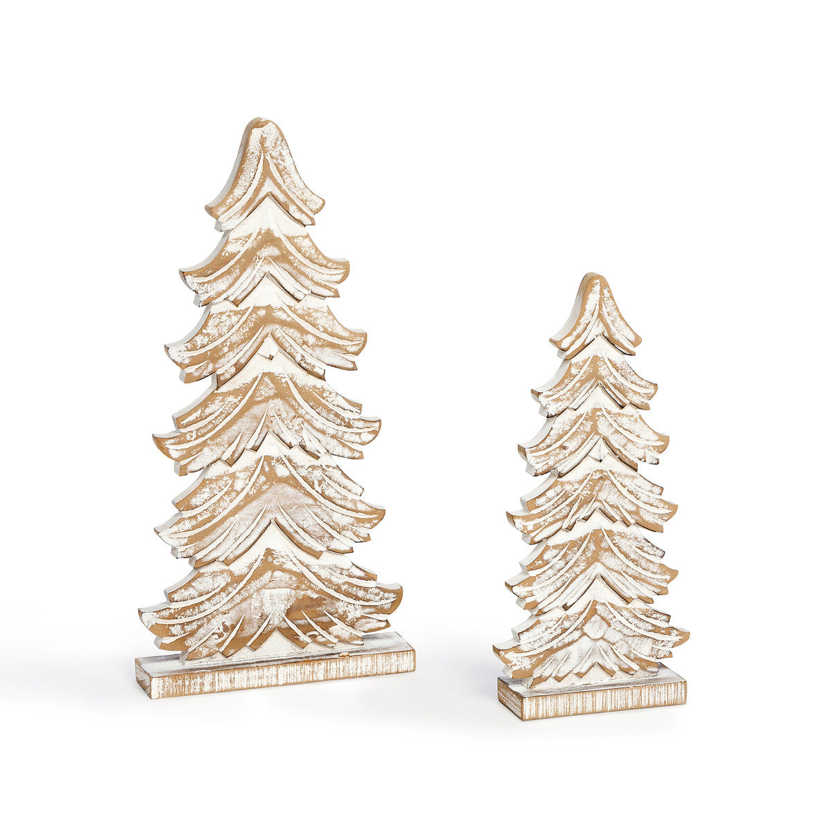 Park Hill Collection Alpine Sanctuary Wooden Carved Fir Tabletop Tree, Set of 2