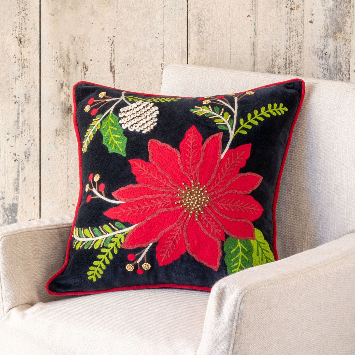 Park Hill Collection Connecticut Cheer Poinsettia Pillow