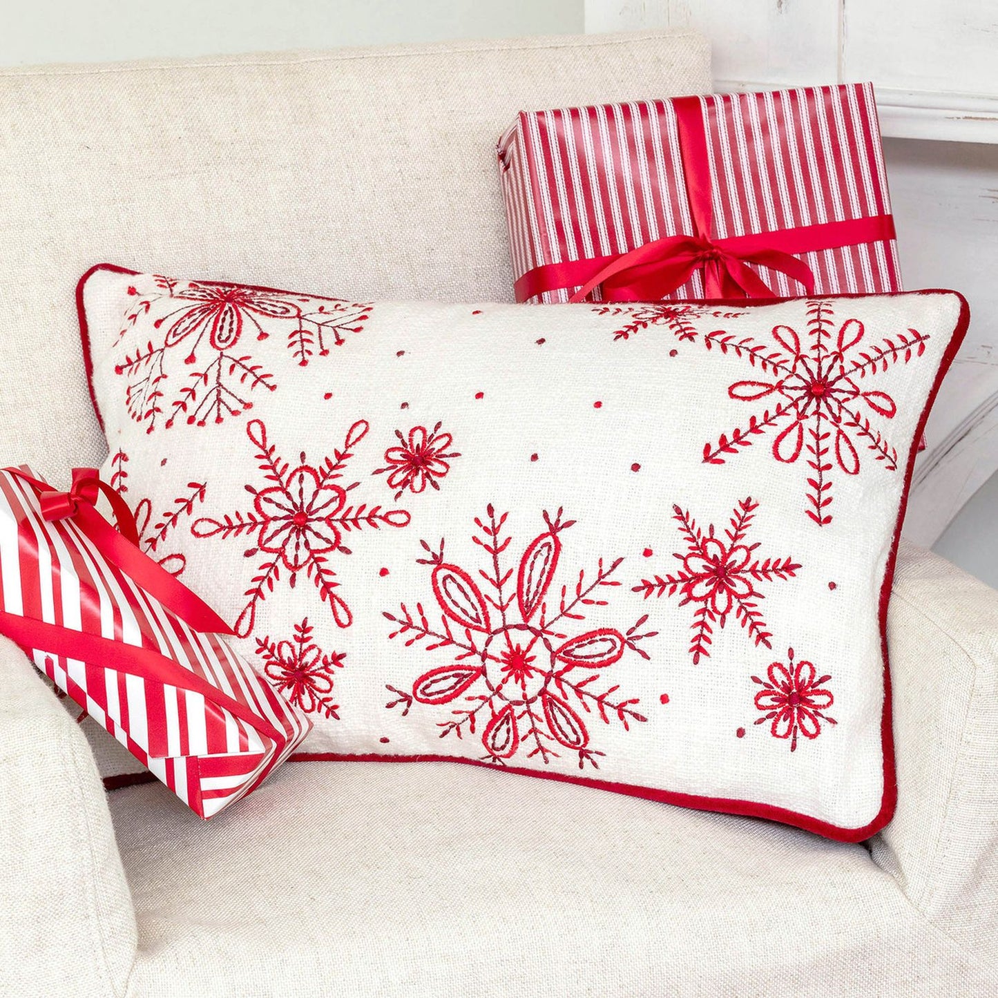 Park Hill Collection Nordic Noel Snowflake Embroidered Cotton Pillow