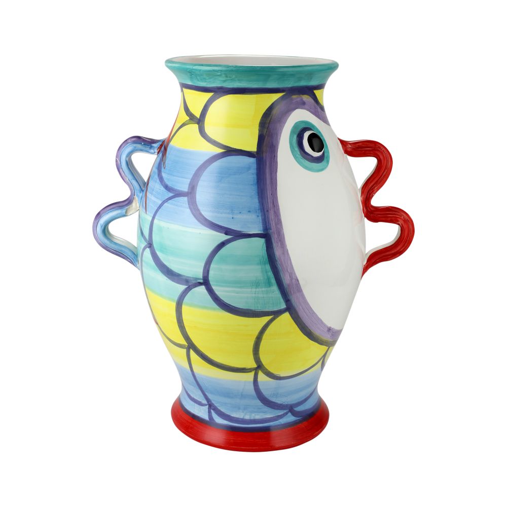 Vietri Pesci Colorati Figural Umbrella Stand, 19.5"H Handmade Ceramic Bucket