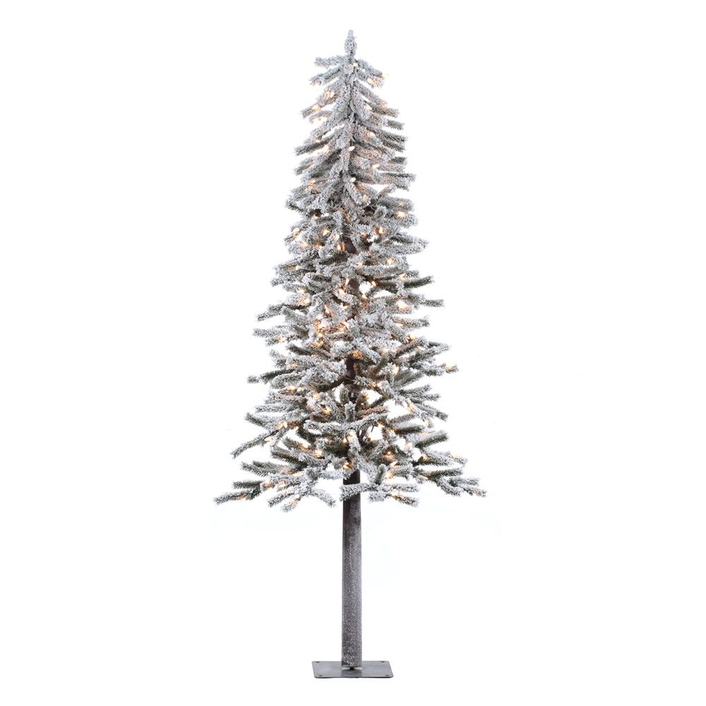Vickerman Flocked Alpine Artificial Christmas Tree, Clear Dura-Lit Lights