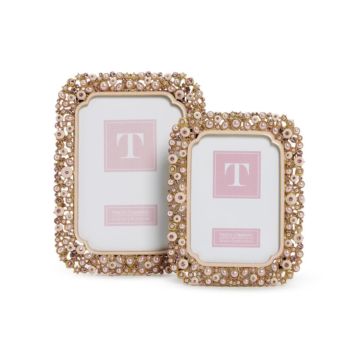 Two's Company Set Of 2 Pink Pearl and Rhinestone Photo Frame in: 3.5 X 5 and 4X6