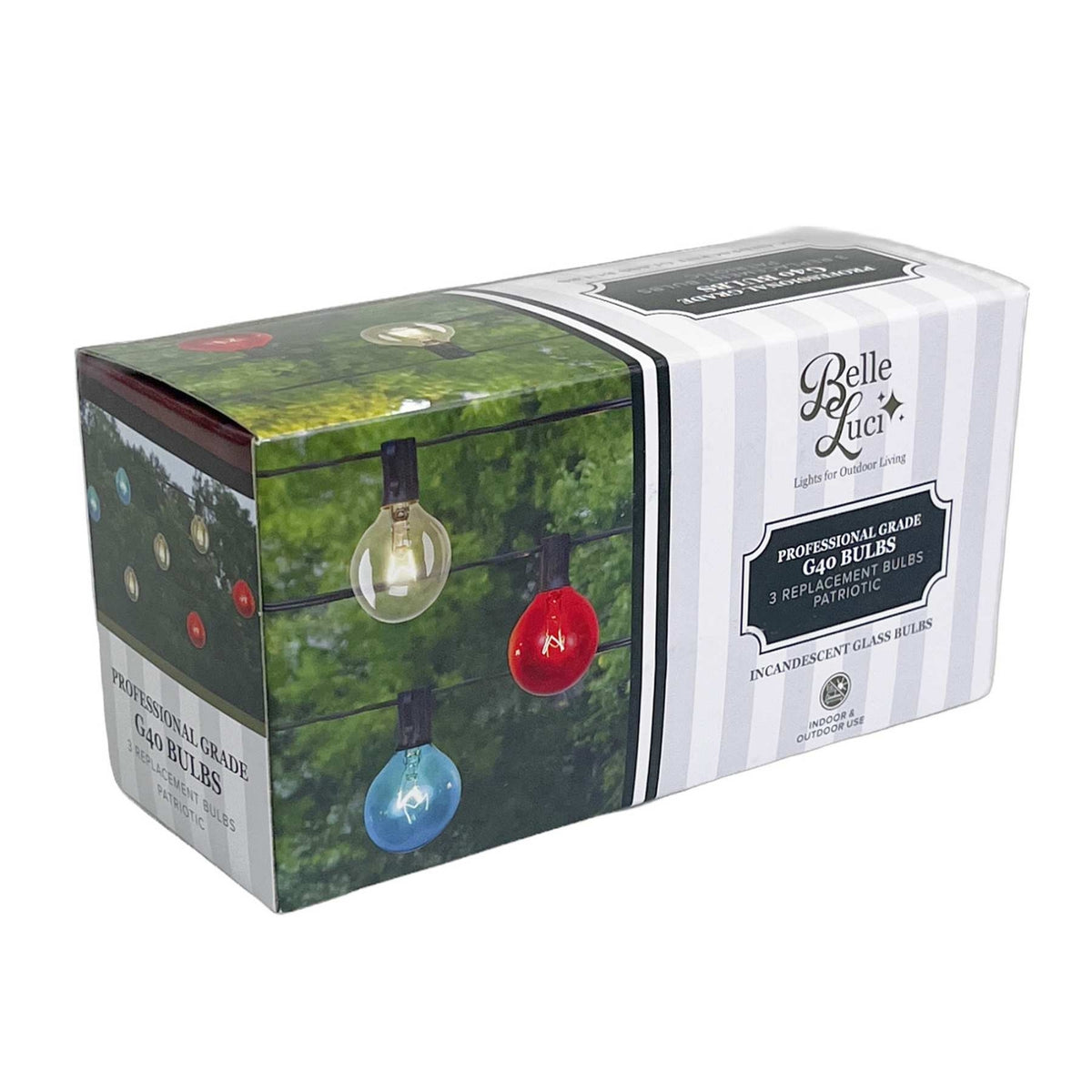 Holiday Bright Lights G40 Indoor/Outdoor Garden Lights Replacement Bulb 3 Pack Patriotic (Red/White/Blue) Glass