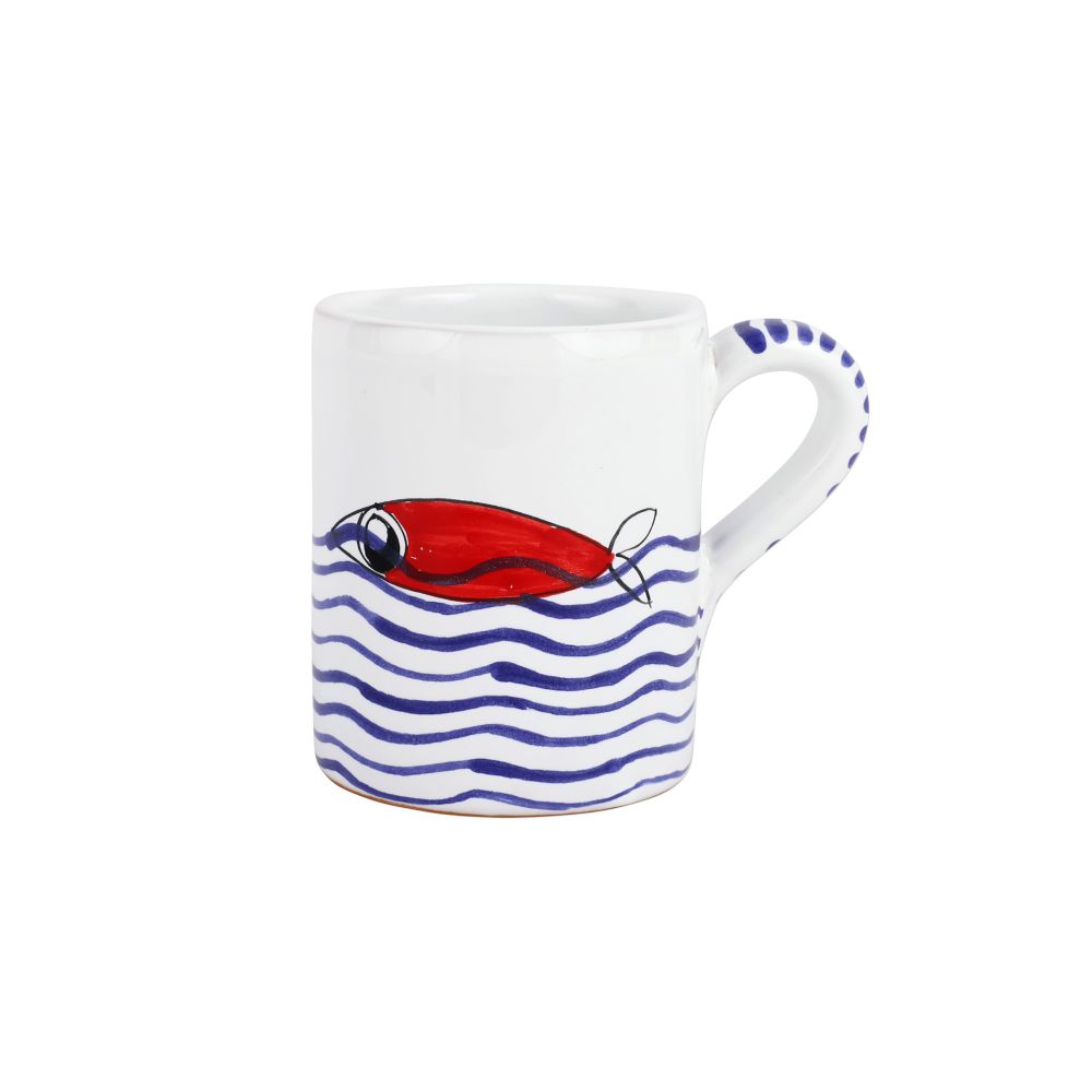 Vietri Pesce Pazzo Red Swimming Fish Mug 4"H Terra Cotta Ceramic Cup