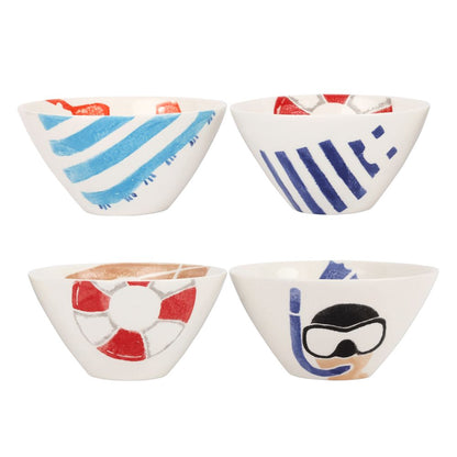 Vietri Riviera Assorted Soup/Cereal Bowls, Set of 4, 3.5'' H Earthenware Dish