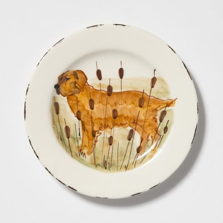 Vietri Wildlife Hunting Dog Salad Plate, 8.5"D Earthenware Side Dish Dinnerware