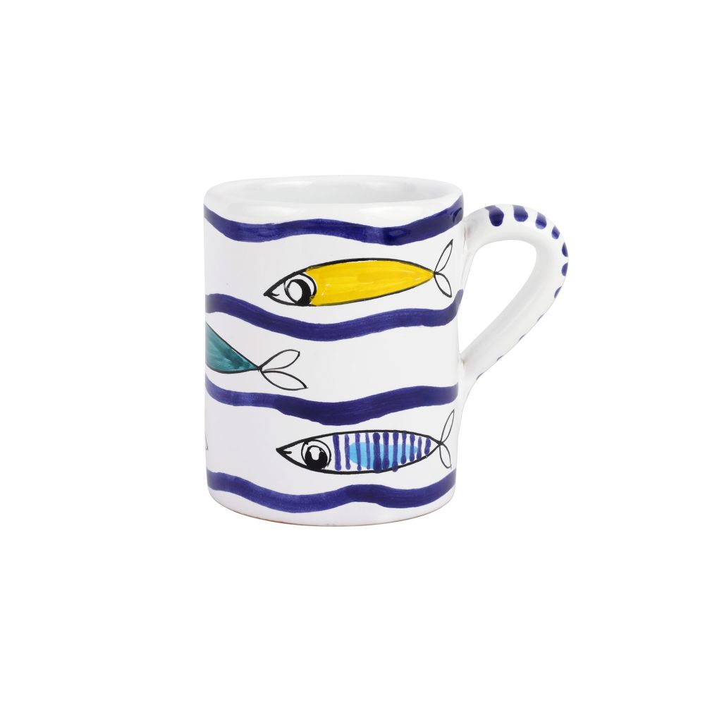 Vietri Pesce Pazzo Multicolor Swimming Fish Mug 4"H Terra Cotta Ceramic Cup