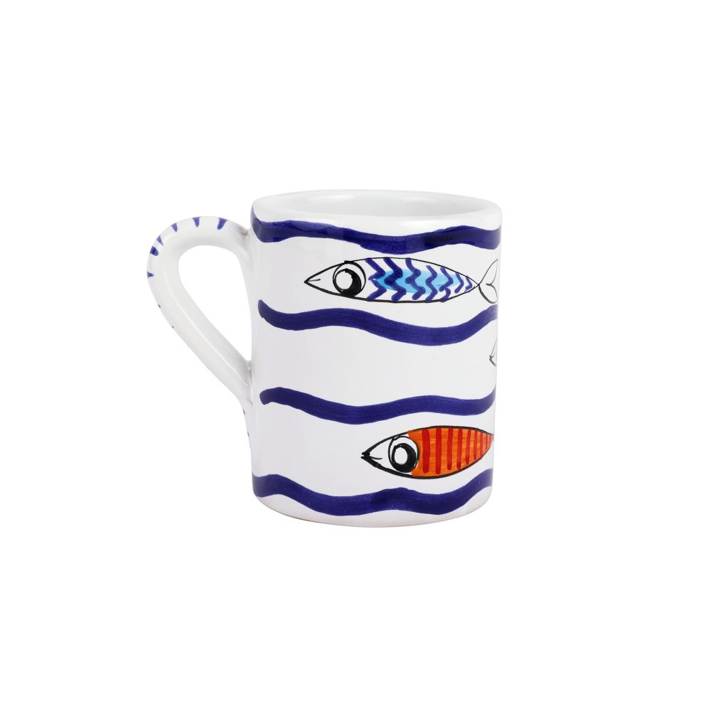 Vietri Pesce Pazzo Multicolor Swimming Fish Mug 4"H Terra Cotta Ceramic Cup