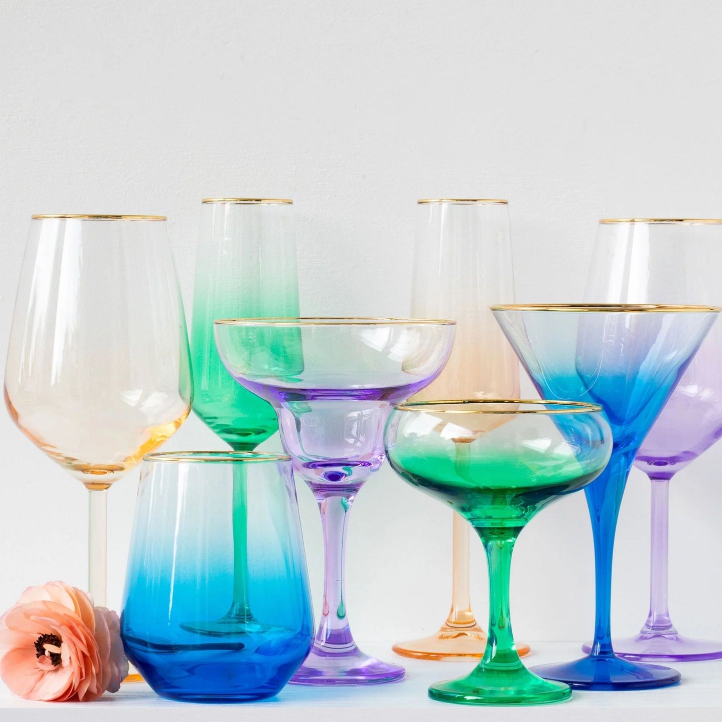 Viva by Vietri Rainbow Wine Glass, 15 oz, Set of 4 - Luxury Italian Glassware