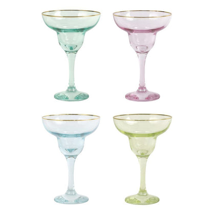 viva by Vietri Rainbow Assorted Margarita Glasses, Set of 4, 6.5"x4oz Stemware
