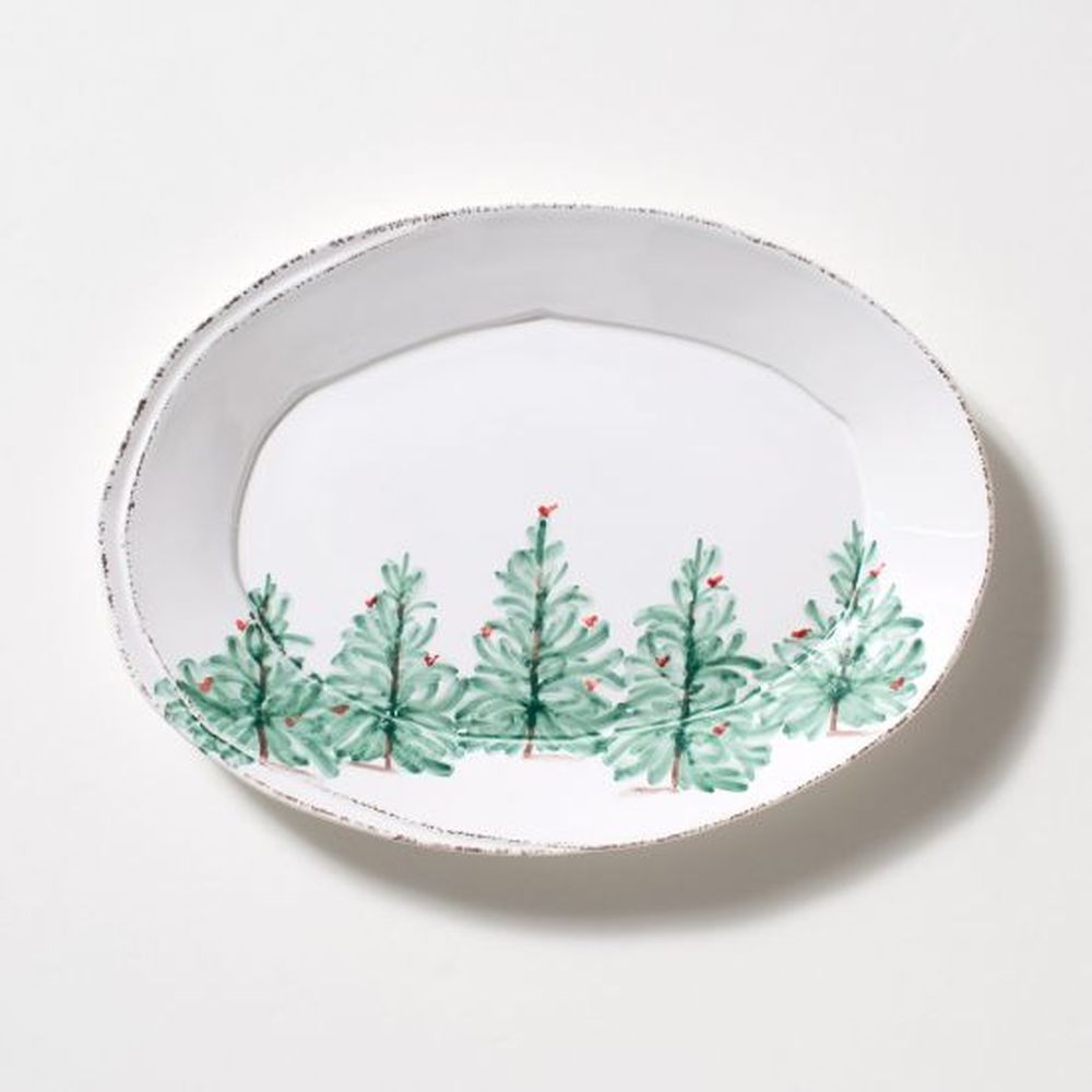 Vietri Lastra Holiday Small Oval Platter, Handmade Stoneware Serving Plate