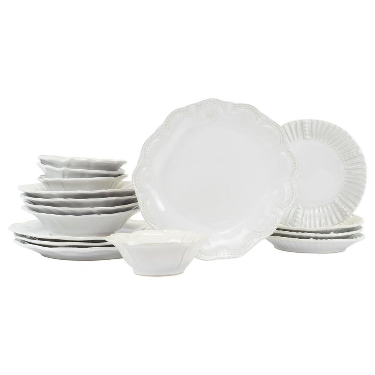 Vietri Incanto Stone White Asstd 16-Pc Dinnerware Set, Stoneware Bowls & Plates