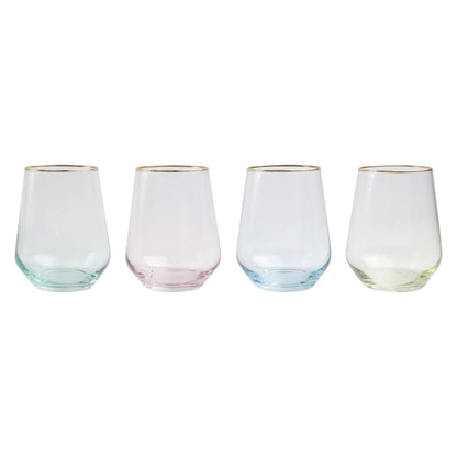 Viva by Vietri Rainbow Stemless Wine Glass, 14 oz, Set of 4 - Italian Glassware