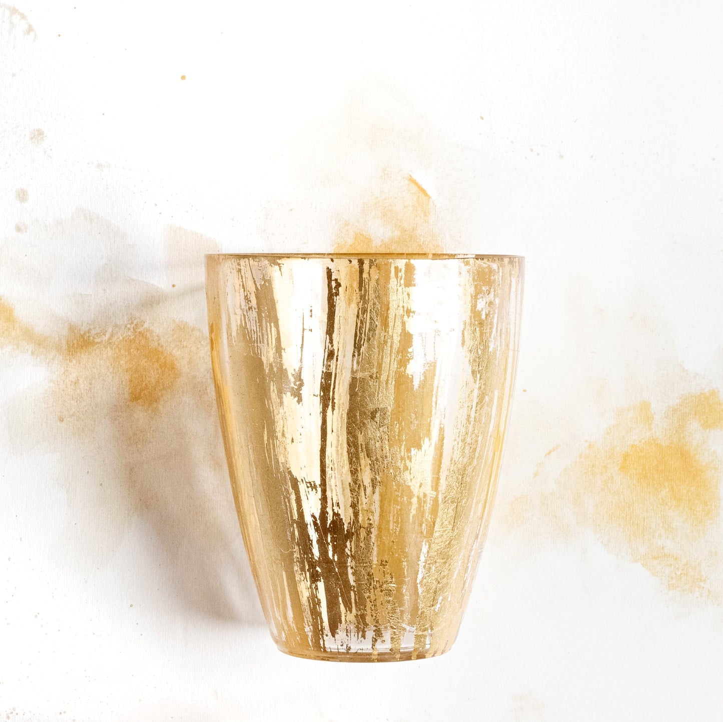 Vietri Rufolo Glass Gold Brushstroke Vase 6"D, 7.5"H, 64 oz Glass Shelf Decor