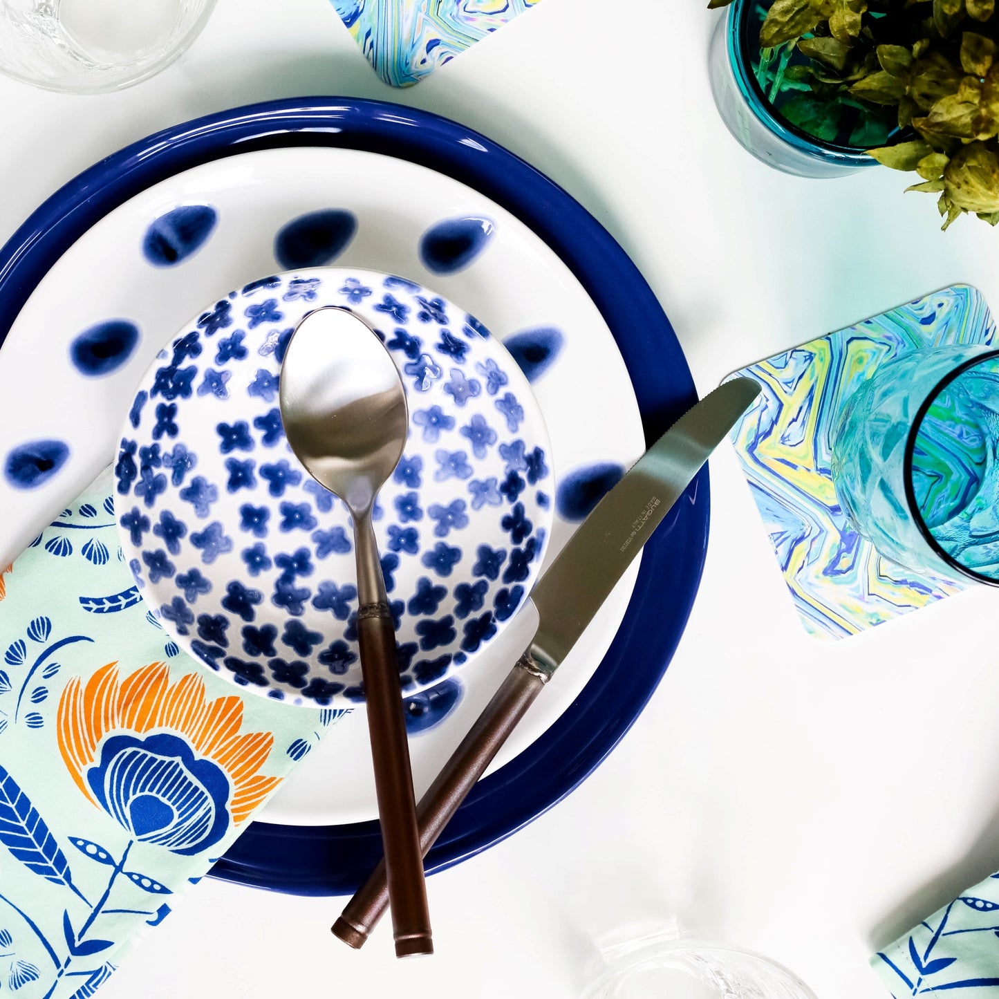 Viva By Vietri Santorini Dot 3-Pc Dinnerware Set with Bowl Salad Dinner Plates