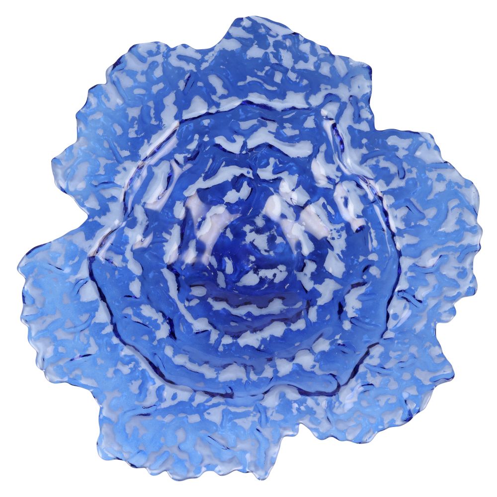Vietri Ostrica Glass Blue Centerpiece Bowl, 17" Decorative Dish for Kitchen