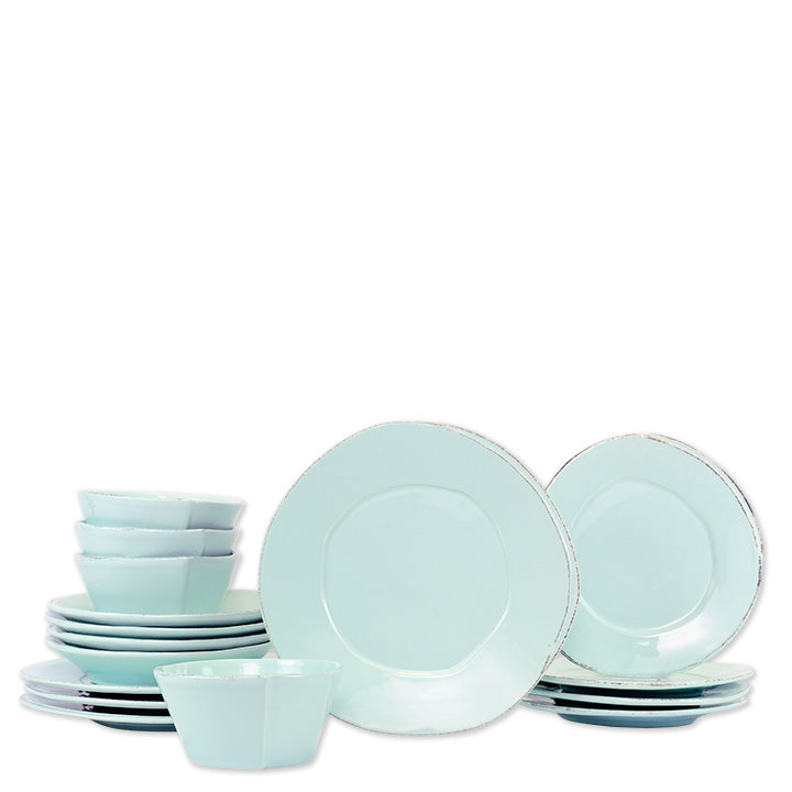 Vietri Lastra Aqua 16-Pc Italian Dinnerware Set - Stoneware Bowls & Plates