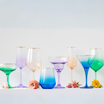 viva by Vietri Rainbow Assorted Margarita Glasses, Set of 4, 6.5"x4oz Stemware