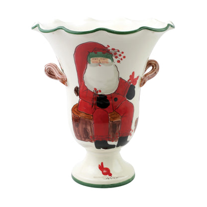 VIETRI Old St. Nick Large Footed Cachepot w/ Campfire 12"D, 13.5"H Terra Bianca