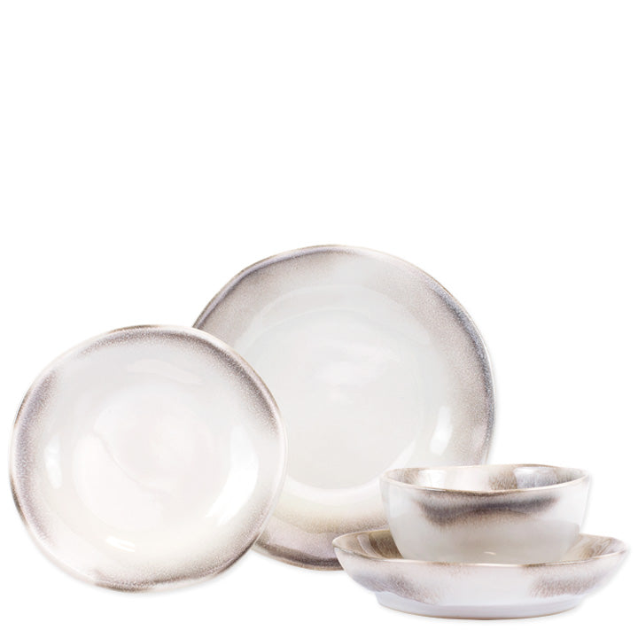 Vietri Aurora Ash 4-Pc Italian Dinnerware Set - Stoneware Bowls & Plates