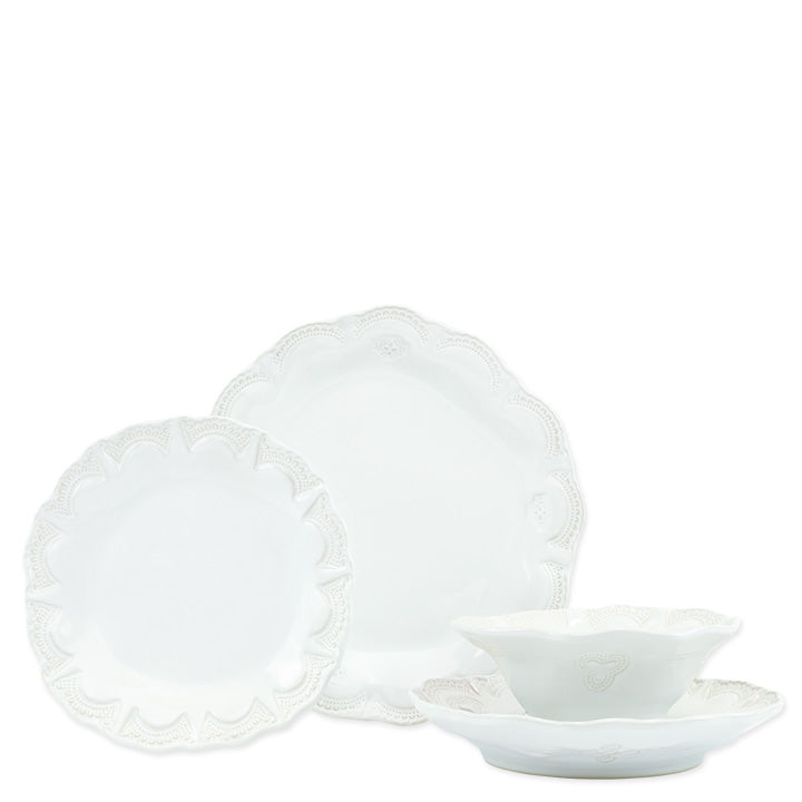 Vietri Incanto Stone White Lace 4-Pc Dinnerware Set - Stoneware Bowls & Plates